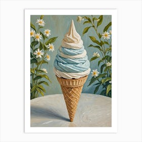 Bubblegum Ice Cream Cone And Flowers Art Print