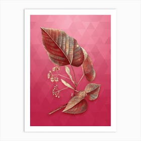 Vintage Linden Tree Botanical in Gold on Viva Magenta n.0560 Art Print