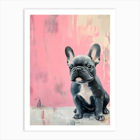 Minimal Frenchie With Pink Background 2 Art Print