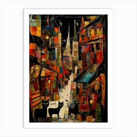 Cats At A Medieval Marketplace Art Print