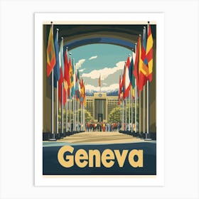 Aihrgdesign A 1970s Inspired Travel Poster For Geneva Art Print