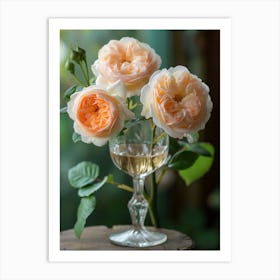 English Roses Painting Rose In A Wine Glass 2 Art Print