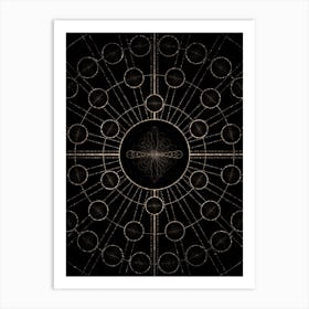 Geometric Glyph Radial Array in Glitter Gold on Black n.0195 Art Print