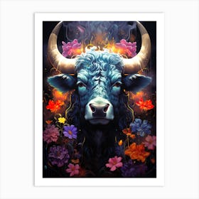 Highland Cow With Flowers Art Print