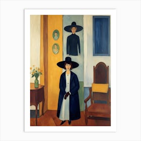 A girl with black hat Art Print