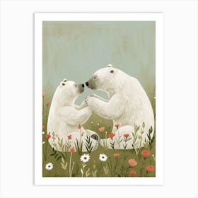 Polar Bear Two Bears Playing Together In A Meadow Storybook Illustration 3 Art Print