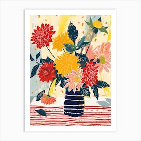Dahlia Flowers On A Table   Contemporary Illustration 1 Art Print