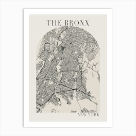 The Bronx New York Boho Minimal Arch Full Beige Color Street Map Art Print