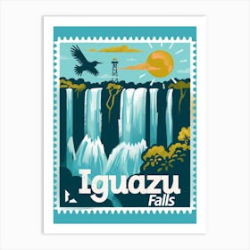 Nzme8932 Create A Minimalistic Postage Stamp Of Iguazu Falls Art Print