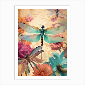 Dragonfly Collage Bright Colours 3 Art Print