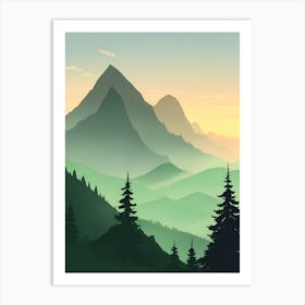 Misty Mountains Vertical Background In Green Tone 21 Art Print