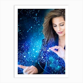 Abstract Digital Painting Featuring A Businesswoman Fingertip Touching A Screen Displaying An Intri (5) Art Print