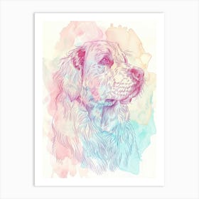 Golden Retriever Dog Pastel Watercolour Line Illustrationn Art Print