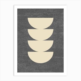 Half-circle Mid-century Style Minimal Abstract Monochromatic Composition - Dark Grey Art Print