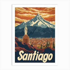 Aihrgdesign A Retro Travel Poster For Santiago Art Print