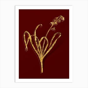 Vintage Dutch Hyacinth Botanical in Gold on Red Art Print