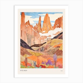Fitz Roy Chile Argentina1 Colourful Mountain Illustration Poster Art Print
