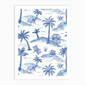 Blue And White Palm Trees 3 Art Print