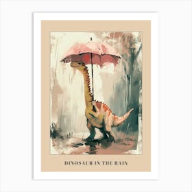 Dinosaur In The Rain Holding An Umbrella 1 Poster Art Print