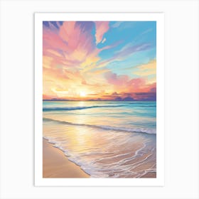Grace Bay Beach Turks And Caicos At Sunset, Vibrant Painting 2 Art Print