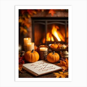 Cozy Handwritten Thanksgiving Greeting Nestled Within An Ornate Autumnal Border Featuring A Rich Art Print