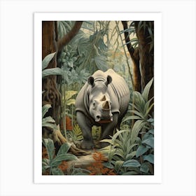 Grey Rhino Walking Through The Leafy Nature 4 Art Print