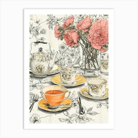 Watercolour Afternoon Tea Line Illustration 3 Art Print