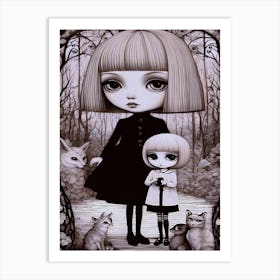 Big Eye Girls In The Woods Pets Art Print