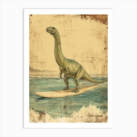 Vintage Dinosaur On A Surf Board 2 Art Print