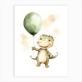 Baby Crocodile Flying With Ballons, Watercolour Nursery Art 4 Art Print