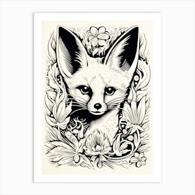 Fox In The Forest Linocut White Illustration 23 Art Print