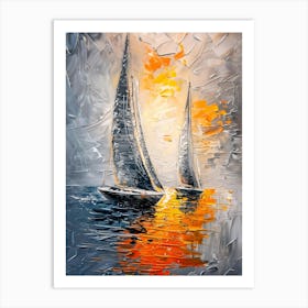 Sailboats At Sunset 2 Art Print