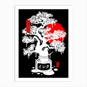 White Bonsai Japanese Ink Art Print