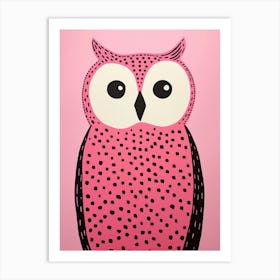 Pink Polka Dot Snowy Owl 2 Art Print