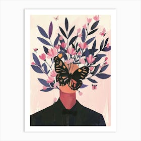 Man With Butterfly On His Head Art Print