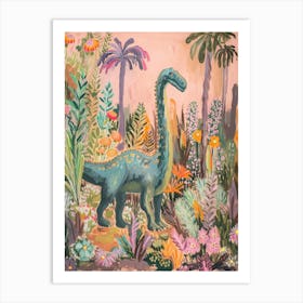 Dinosaur In The Floral Garden 2 Art Print
