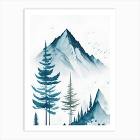 Mountain And Forest In Minimalist Watercolor Vertical Composition 165 Art Print