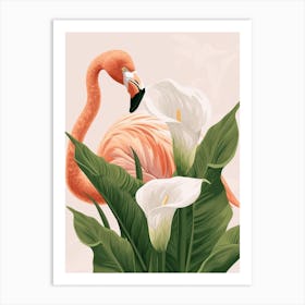 Lesser Flamingo And Calla Lily Minimalist Illustration 2 Art Print