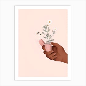 Hand Holding A Flower Art Print