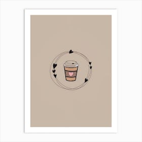 Coffee Cup With Hearts Art Print