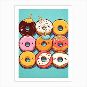 Group Of Kawaii Donuts Art Print