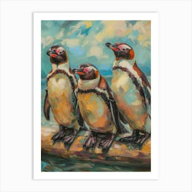 African Penguin Paradise Harbor Oil Painting 3 Art Print