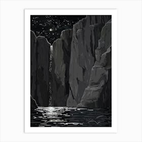 Waterfall In The Night Art Print