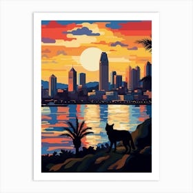 San Diego, United States Skyline With A Cat 0 Art Print