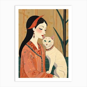 Chinese Woman With Cat Art Print