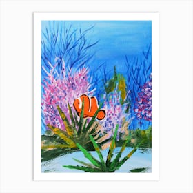 Orange Fish painting undwerwater sea ocen floor nature blue green purple hand painted artwork Art Print