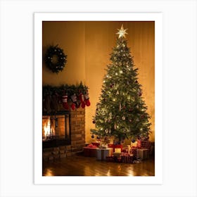 Christmas Tree Illuminated Season Home Background Holiday Merry Magic Fire Celebration Hou (36) Art Print