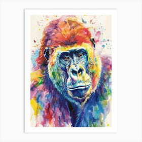 Gorilla Colourful Watercolour 1 Art Print