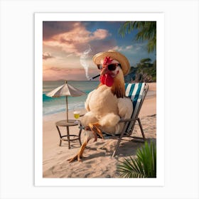 Rooster On The Beach 1 Art Print