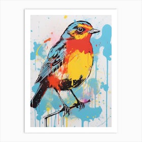 Andy Warhol Style Bird European Robin 1 Art Print